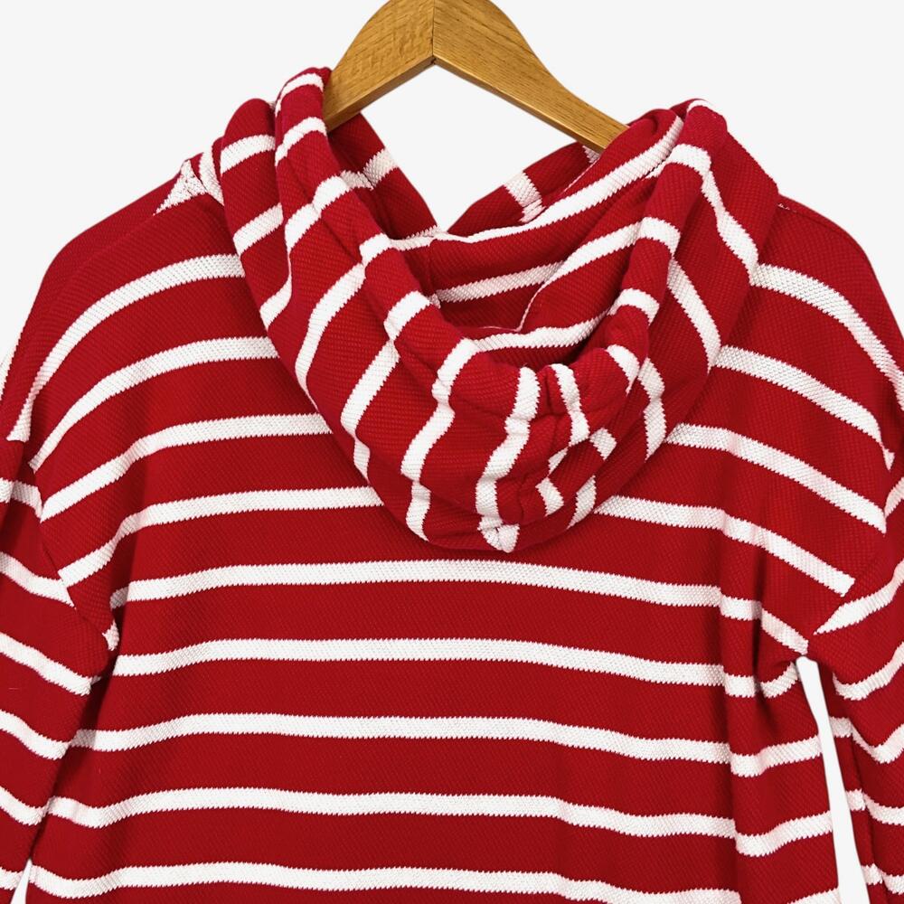 Talbots Beach Terry Hoodie Luna Womens Medium Red White Striped Cotton - Picture 4 of 13